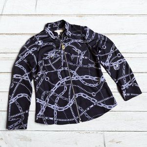 Michael Kors Black Zip-Up Silky Long Sleeve Blouse